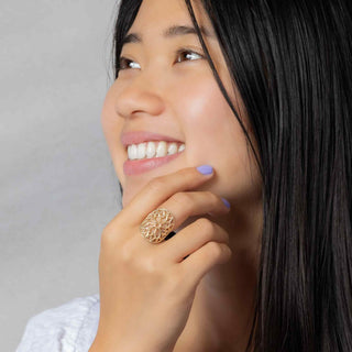 Bronze Cathedral Rose Window Ring on model