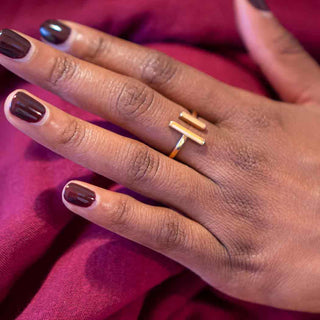 Bronze Adjustable Bar Ring on model