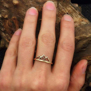 Bronze Mountain Range Outline Ring on Hand
