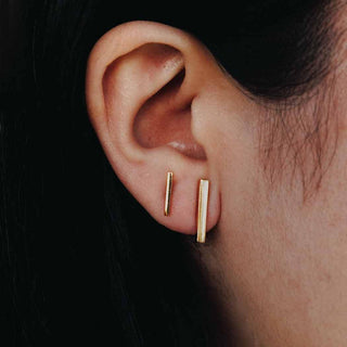 Bronze Mini Bar Earring on Ear