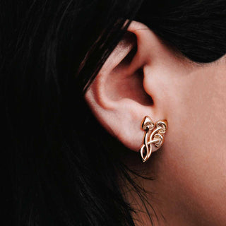 Bronze Three Strange Mushroom Earrings on Ear