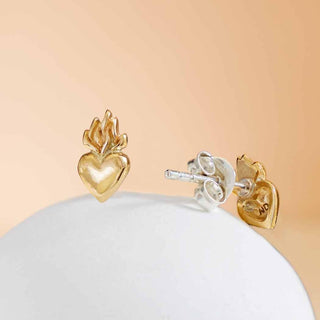 Nina Designs Bronze Tiny Flaming Heart Post Earrings