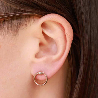 Bronze Ouroboros Earrings on Ear