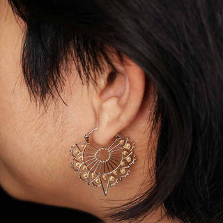 Bronze Art Deco Earrings on Ear