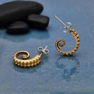 Nina Designs Bronze Octopus Tentacle Post Hoop Earrings