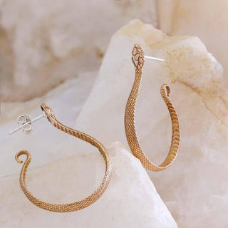 Nina Designs Bronze Textured Snake Hoop Post Earrings
