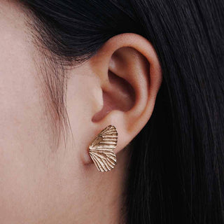 Bronze Detailed Butterfly Wing Earrings on Ear
