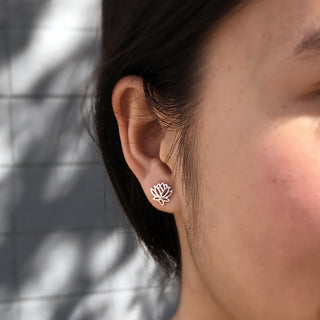 Sterling Silver Lotus Flower Earrings on Ear