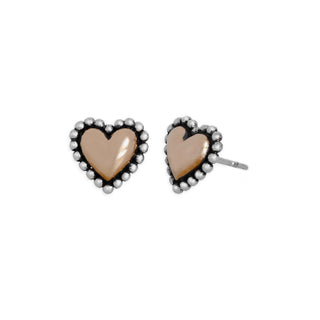 Puffy Heart Stud Earrings Granulated Trim