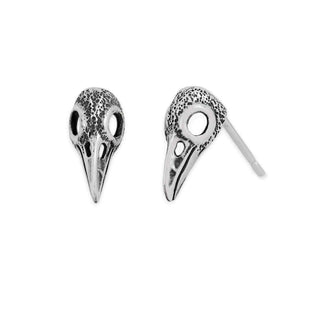 Silver Raven Skull Earrings