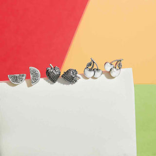 Sterling Silver Orange, Strawberry, and Cherry Fruit Earrings