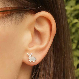Sterling Silver Bunny Earrings on Ear