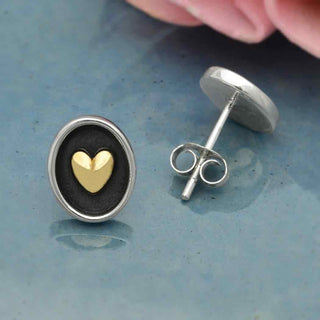 Nina Designs Sterling Silver Shadowbox Earrings with Bronze Heart