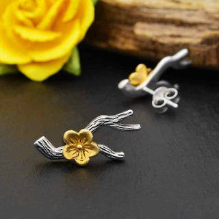 Nina Designs Sterling Silver Cherry Blossom Branch Earrings