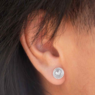 Sterling Silver Flat Radiant Heart Post Earrings on ear