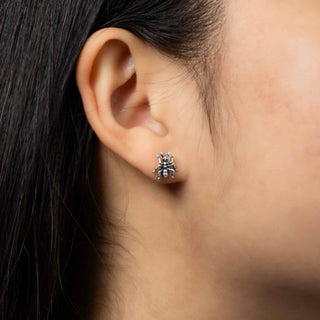 Sterling Silver Ant Earrings on Ear