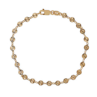 A gold chain bracelet with repeating starburst-shaped links and a lobster clasp, displayed on a clean white background.