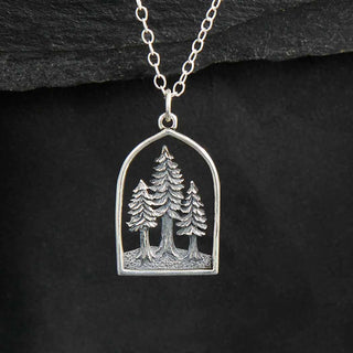 Nina Designs Sterling Silver Dimensional Pine Tree Forest Necklace