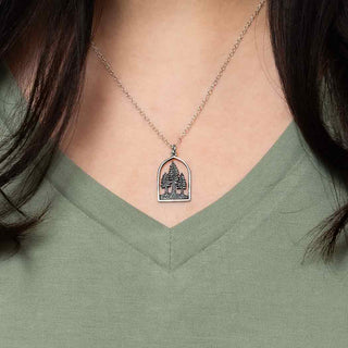 Sterling Silver Dimensional Pine Tree Forest Necklace on model