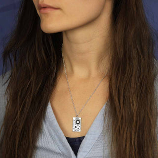 Sterling Silver Tarot Card "The Star" Necklace on Woman