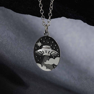 Nina Designs Sterling Silver UFO in Night Sky Necklace 