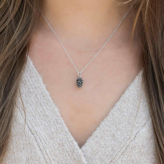 Sterling Silver Pinecone Necklace on model neck