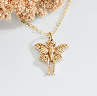 Nina Designs Bronze Luna Moth Necklace on Gold Filled Chain