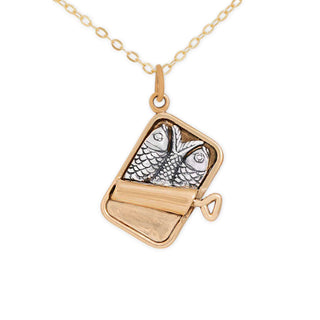 Mixed Metal Sardine Can Necklace with Gold Fill Chain