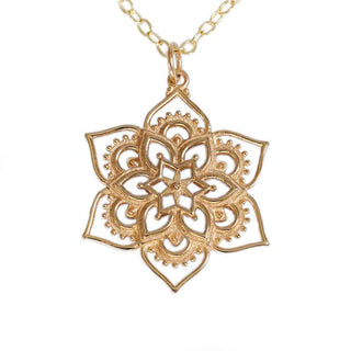 Nina Designs Bronze Lotus Flower Mandala Necklace on Gold filled chain
