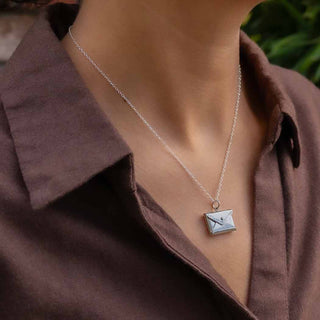 Sterling Silver Envelope Locket Necklace on model