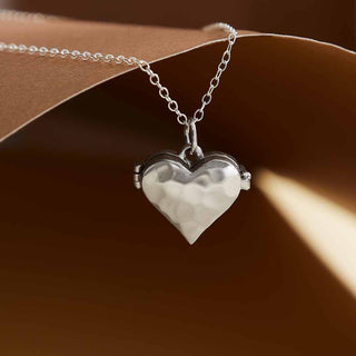 Nina Designs Sterling Silver Hammered Heart Locket Necklace