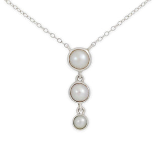 Triple Pearl Drop Necklace on white background