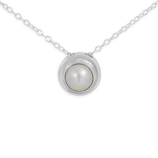 Solitaire Pearl Bezel Slider Necklace on white background