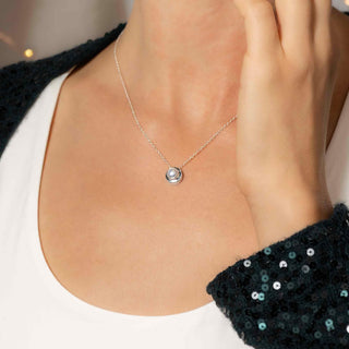 Solitaire Pearl Bezel Slider Necklace on model