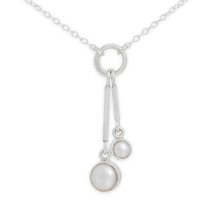 Sterling Silver Two Vertical Bars with Pearls Necklace on white background