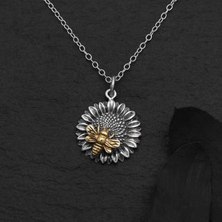 Nina Designs Silver Sunflower with Bronze Bee Necklace