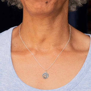 Sterling Silver Sunflower with Bronze Bee Necklace on Woman