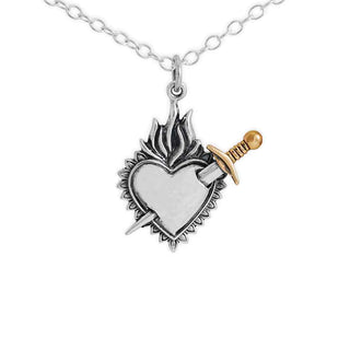 Nina Designs Mixed Metal Flaming Heart with Sword Necklace 