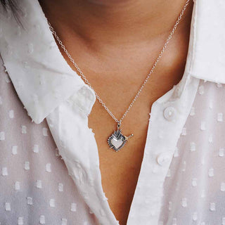Silver Flaming Heart Being Pierced by Sword on Silver Chain