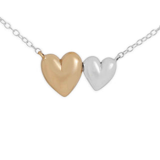 Mixed Metal Puffy Hearts Festoon Necklace on white background