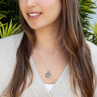 Sterling Silver Lily Pad with Bronze Dragonfly Necklace on model