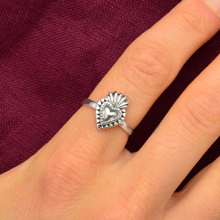 Nina Designs Sterling Silver Radiant Sacred Heart Ring on Finger