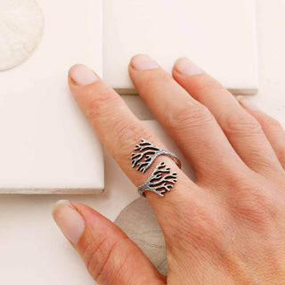Sterling Silver Adjustable Coral Ring on Finger