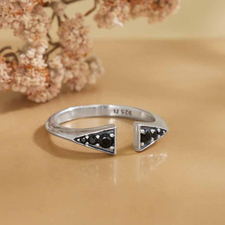 Nina Designs Adjustable Sterling Silver Ring with Black Nanogems