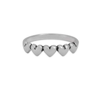 Sterling Silver Five Hearts Ring on white background