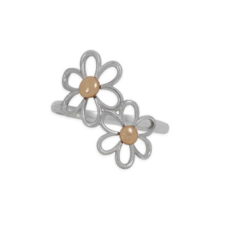 Silver Daisy Ring with bronze center on white background