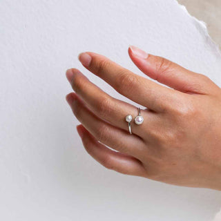 Double Pearl Sterling Silver Adjustable Ring