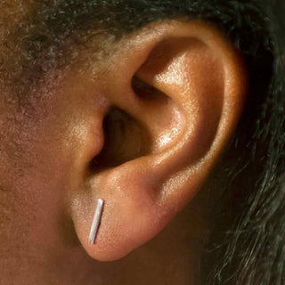 Sterling Silver Mini Bar Earrings on Ear
