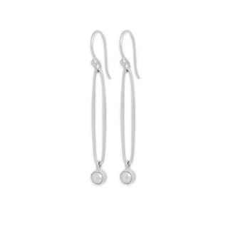 Long Oval Link Dangle Earrings w Pearl Drop on white background