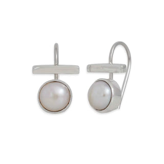 Pair of silver Pearl and Bar Earrings on a white background